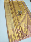 Silk Mark Certified Champagne Gold Tissue & Pastel Pink Kanjivaram Pure Silk Saree with Floral Zari Border