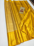Silk Mark Certified Mustard Yellow & Gold Zari Kanjivaram Pure Silk Saree with Floral Jaal Brocade
