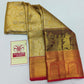 Silk Mark Certified Champagne Gold Tissue & Coral Red Kanjivaram Pure Silk Saree with Royal Procession & Temple Arch Brocade
