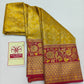 Silk Mark Certified Mustard Yellow & Crimson Red Kanjivaram Pure Silk Saree with Floral & Bird Brocade Border