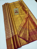 Silk Mark Certified Honey Gold Tissue & Maroon Kanjivaram Pure Silk Saree with Paisley Jaal