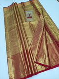 Silk Mark Certified Amber Gold Tissue & Crimson Red Kanjivaram Pure Silk Saree with Oval Medallion Brocade