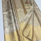 Silk Mark Certified Platinum Silver & Champagne Gold Tissue Kanjivaram Pure Silk Saree with Geometric Chevron Brocade