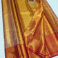 Silk Mark Certified Amber Gold Tissue & Crimson Red Kanjivaram Pure Silk Saree with Geometric Diamond Brocade