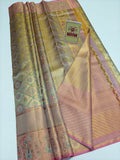 Silk Mark Certified Pale Gold Tissue & Rose Pink Kanjivaram Pure Silk Saree with Geometric Medallion Brocade