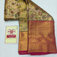 Silk Mark Certified Amber Gold & Champagne Tissue Kanjivaram Pure Silk Saree with Rani Pink Border & Floral Bird Brocade