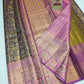 Silk Mark Certified Midnight Blue & Amber Gold Tissue Kanjivaram Pure Silk Saree with Orchid Pink Border & Peacock Floral Jaal