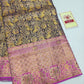 Silk Mark Certified Midnight Blue & Amber Gold Tissue Kanjivaram Pure Silk Saree with Orchid Pink Border & Peacock Floral Jaal