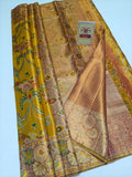 Silk Mark Certified Mustard Yellow & Amber Gold Tissue Kanjivaram Pure Silk Saree with Meenakari Floral & Bird Brocade