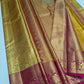 Silk Mark Certified Mustard Yellow & Amber Gold Tissue Kanjivaram Pure Silk Saree with Rani Pink Border & Floral Jaal