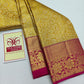 Silk Mark Certified Mustard Yellow & Amber Gold Tissue Kanjivaram Pure Silk Saree with Rani Pink Border & Floral Jaal