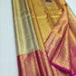 Silk Mark Certified Champagne Gold & Amber Tissue Kanjivaram Pure Silk Saree with Rani Pink Border & Geometric Chevron Brocade