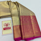 Silk Mark Certified Champagne Gold & Amber Tissue Kanjivaram Pure Silk Saree with Rani Pink Border & Geometric Chevron Brocade