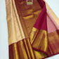 Silk Mark Certified Champagne Gold Tissue & Maroon Kanjivaram Pure Silk Saree with Floral Jaal & Gold Zari Border