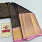 Silk Mark Certified Midnight Blue & Pastel Pink Tissue Kanjivaram Pure Silk Saree with Gold Zari Floral Jaal