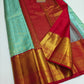 Silk Mark Certified Mint Green Tissue & Crimson Red Kanjivaram Pure Silk Saree with Medallion Floral Jaal