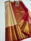 Silk Mark Certified Champagne Gold Tissue & Rani Pink Kanjivaram Pure Silk Saree with Paisley Floral Jaal