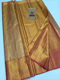 Silk Mark Certified Amber Gold Tissue & Coral Pink Kanjivaram Pure Silk Saree with Floral Jaal & Medallion Border