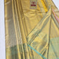 Silk Mark Certified Champagne Gold Tissue & Sea Green Kanjivaram Pure Silk Saree with Floral Jaal & Temple Border