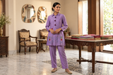 Lavender Lilac Silk-Blend Kurta Set with Pin-Tuck Detail & Floral Rose Embroidery