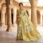Elegant Pastel Cream Yellow & Botanical Floral Kanjivaram Silk Sari with Rich Gold Zari Brocade PalluElegant Pastel Cream Yellow & Botanical Floral Kanjivaram Silk Sari with Rich Gold Zari Brocade Pallu