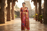 Exquisite Red Floral Print Kanjivaram Silk Sari with Rich Zari Border