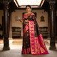 Regal Deep Chocolate Brown & Bright Magenta Pink Kanjivaram Silk Sari with Pure Gold Zari