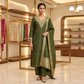Olive Green Silk Kurta Set with Zardozi & Sequin V-Neckline