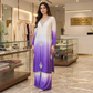 Regal Cream & Violet Ombré Silk Kurta Set with Silver Zardozi V-Neck & Paisley Embroidery