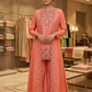 Coral Peach 3-Piece Silk Jacket Set with Intricate Floral Resham & Sequin Embroidery