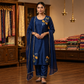 Royal Navy Blue Silk Kurta Set with Hand-Embroidered Floral Branch & Beadwork