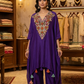 Royal Purple Embroidered Asymmetrical Kaftan Tunic Set with Handcrafted Yoke