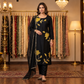Midnight Black Straight Silk Kurta Set with Mustard Floral Sequin Embroidery