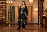 Midnight Black Straight Silk Kurta Set with Mustard Floral Sequin Embroidery