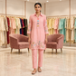 Blush Pink Collared Cotton-Silk Tunic Set with Multi-Color Tassels & Floral Sequin Hem Embroidery
