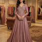 Dusty Rose Mauve Silk Anarkali Suit with Heavy Sequin & Cutdana Embroidered V-Yoke