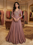 Dusty Rose Mauve Silk Anarkali Suit with Heavy Sequin & Cutdana Embroidered V-Yoke