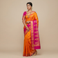 Marigold Orange & Rani Pink Kanjivaram Silk Saree with Gold Zari Floral Bouquet Pallu