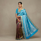 Sky Blue & Chocolate Olive Dual-Tone Kanjivaram Style Semi-Silk Saree with Silver Brocade Pallu & Gold Zari Motifs