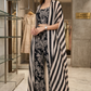 Monochrome Floral Print Co-ord Set with Striped Layered Cape Shrug