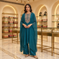Peacock Blue Silk Kaftan Top with Intricate Floral Resham & Sequin Embroidered Yoke