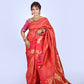Crimson Red & Gold Zari Kanjeevaram Silk Saree with Peacock Border