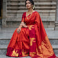 Crimson Red & Gold Zari Kanjeevaram Silk Saree with Peacock Border