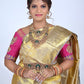 Amber Gold Tissue Kanjivaram Pure Silk Saree with Silver-Gold Zari Floral Jaal Brocade