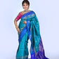 Peacock Blue & Royal Purple Silk Saree with Zari Buttas & Contrast Border