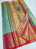 Silk Mark Certified Sea Green Tissue & Orchid Pink Kanjivaram Pure Silk Saree with Floral Jaal & Peacock Border