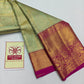 Silk Mark Certified Sea Green & Amber Gold Tissue Kanjivaram Pure Silk Saree with Magenta Meenakari Floral Jaal