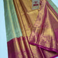 Silk Mark Certified Sea Green & Amber Gold Tissue Kanjivaram Pure Silk Saree with Magenta Meenakari Floral Jaal
