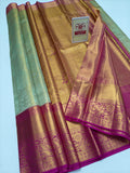 Silk Mark Certified Sea Green & Amber Gold Tissue Kanjivaram Pure Silk Saree with Magenta Meenakari Floral Jaal