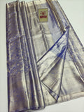Silk Mark Certified Periwinkle Blue & Platinum Gold Tissue Kanjivaram Pure Silk Saree with Floral Brocade
